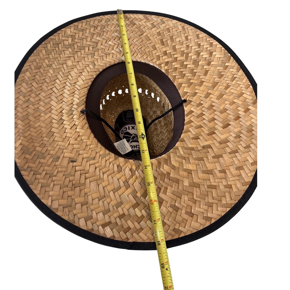 Hecho en Mexico Straw Lifeguard Sun Hat Wide Brim Eagle Logo Tan Black One Size - Picture 8 of 11